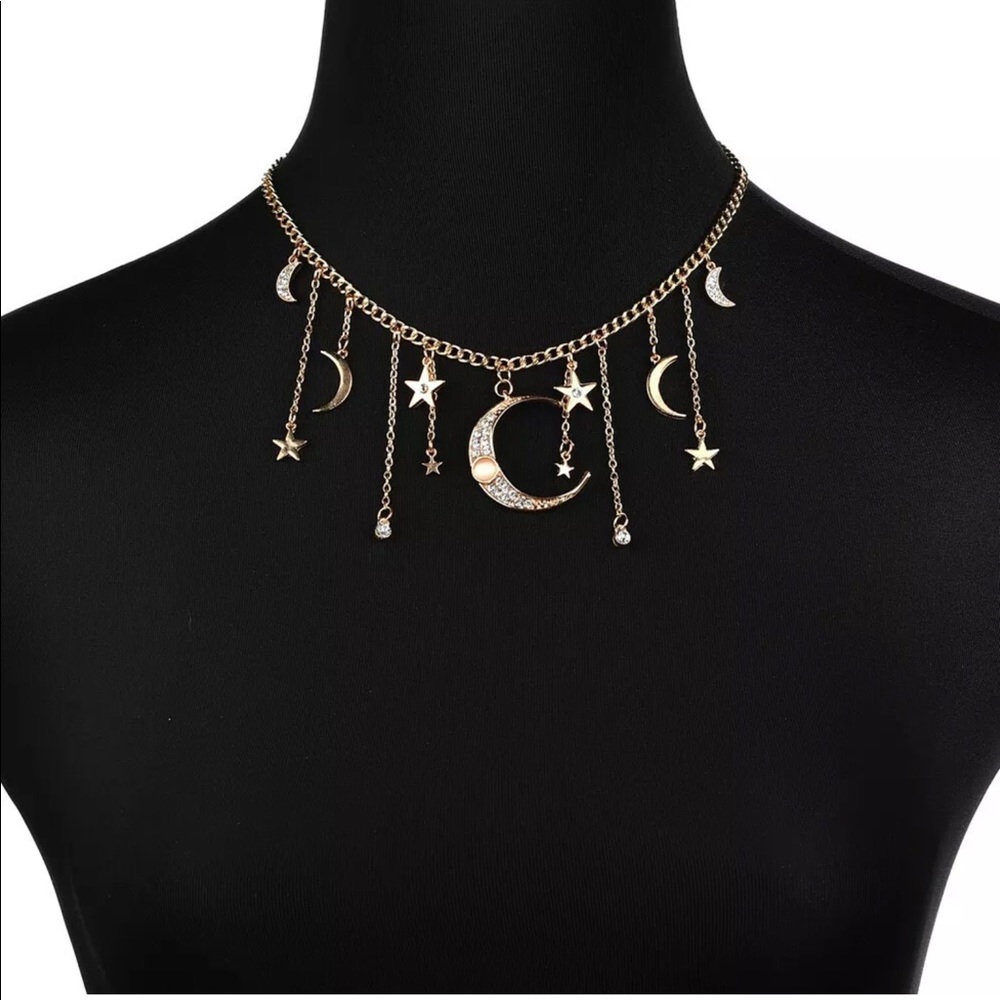 Star Opal Crescent Moon Necklace